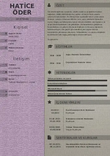 Beslenme Uzmanı Diyetisyen CV Örnekleri cv indir